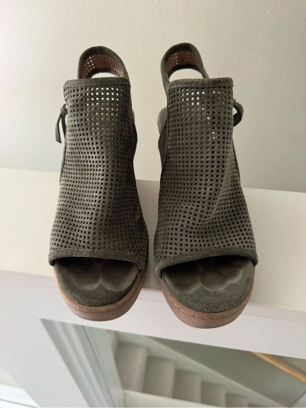 Women’s Sofft Olive Green Perforated Open-Toe Wedge Sandals